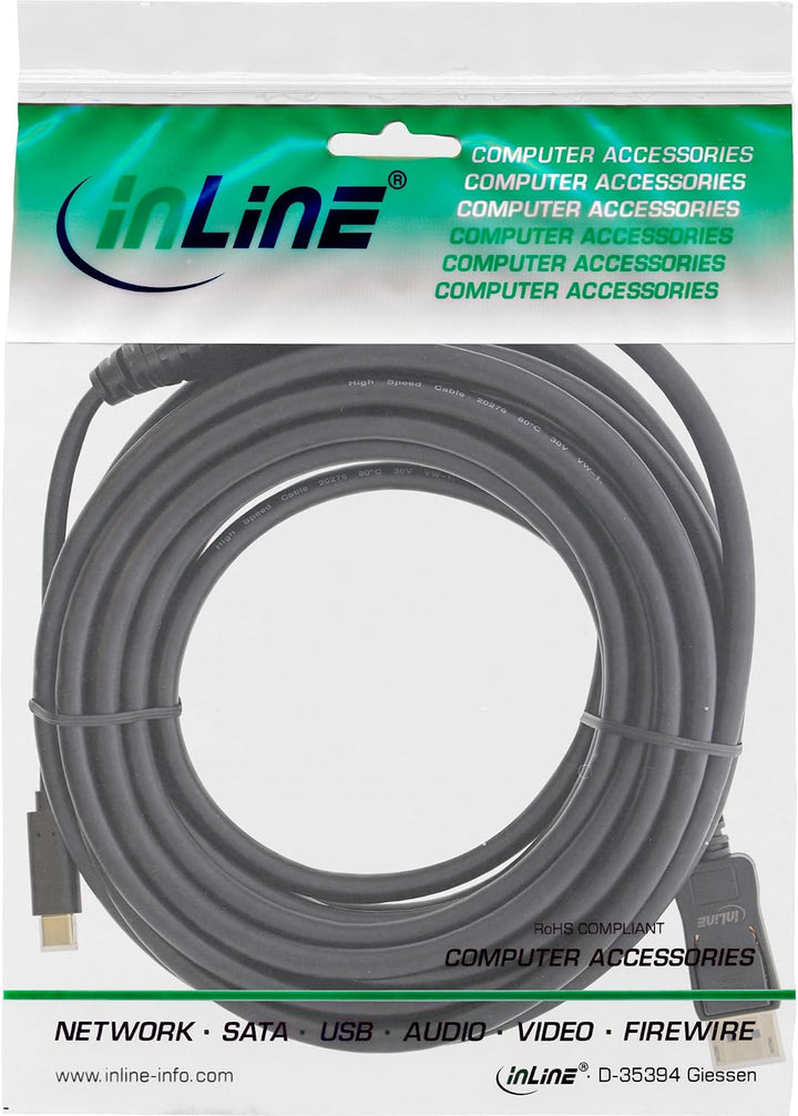 InLine® USB Display Kabel, USB Typ-C Stecker zu DisplayPort Stecker (DP Alt Mode), 4K2K, schwarz, 7,