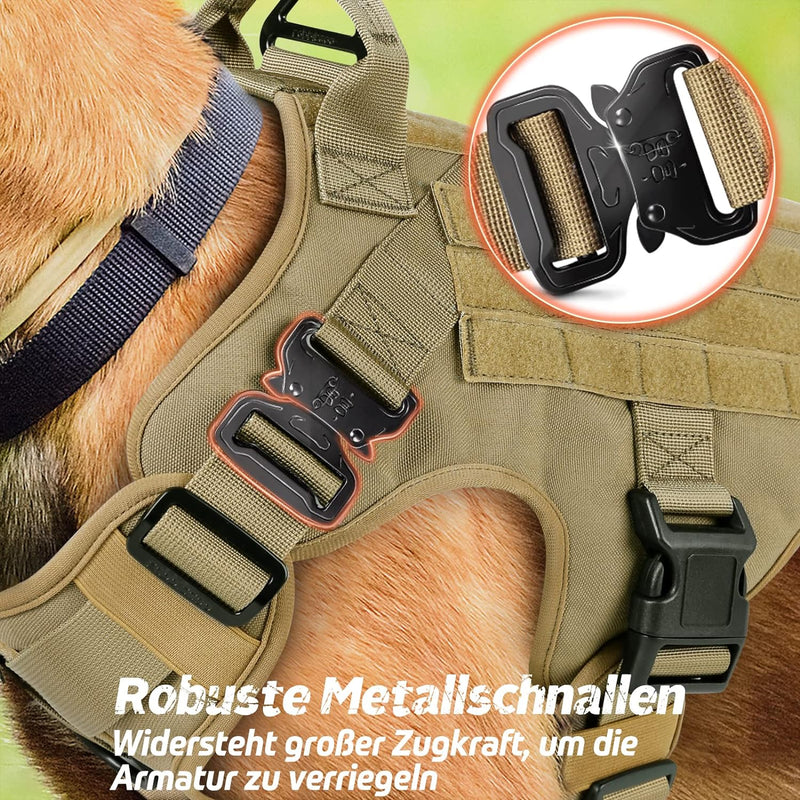 rabbitgoo No Pull Hundegeschirr Mittlere Grosse Hunde, Taktische Brustgeschirr mit MOLLE Griff Metal