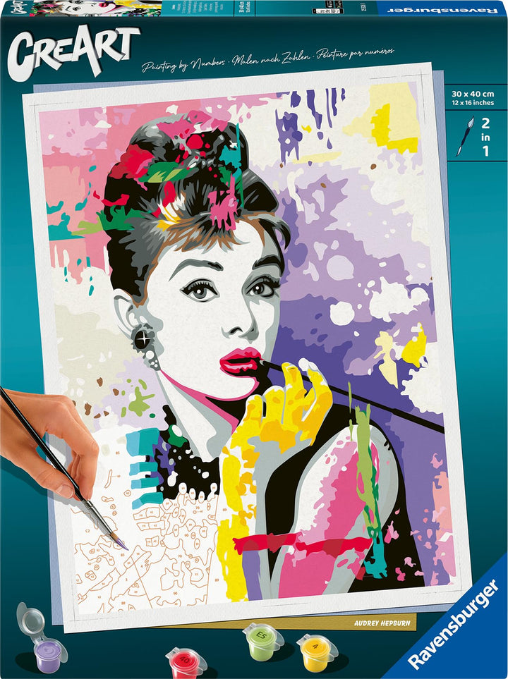 Ravensburger CreArt 25526 - Audrey Hepburn - Malen nach Zahlen Erwachsene, DIY Malset mit Pinsel und
