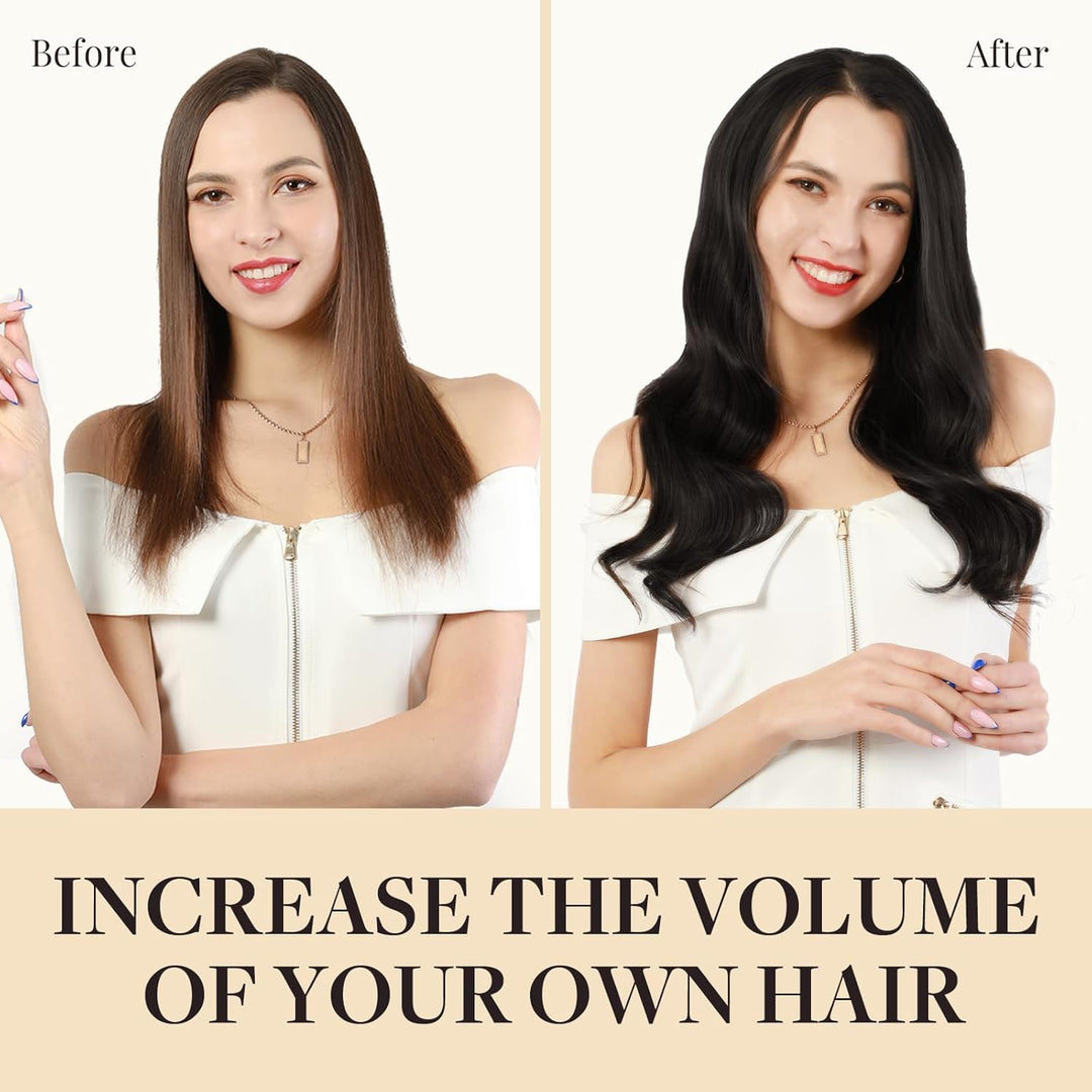 MAXITA Echthaar Extensions Clip, 40cm 16 Zoll 120g 7 Stück Naturschwarz Clip in Extensions Echthaar