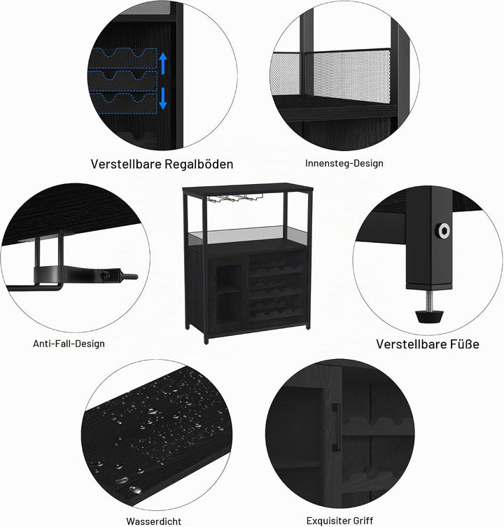 GarveeHome Weinschrank Industrial Mit Verstellbarem Weinregal Und Glashalter, Getränkeaufbewahrung F