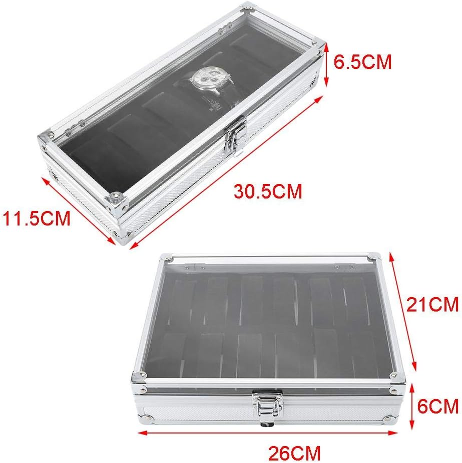Vikye Uhr Aufbewahrungskoffer, Modische Uhrenbox1Pc 6/12 Gitterschlitze Aluminium Rechteck Uhrenschm