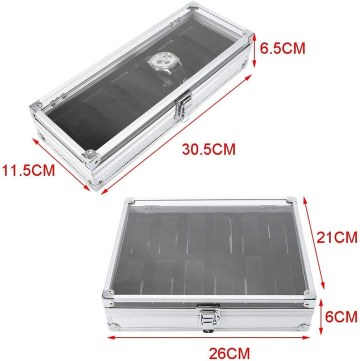 Vikye Uhr Aufbewahrungskoffer, Modische Uhrenbox1Pc 6/12 Gitterschlitze Aluminium Rechteck Uhrenschm