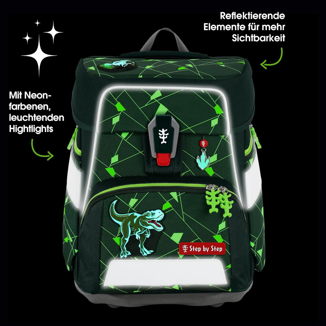 Step by Step Schulranzen-Set SPACE Shine, 5-teilig, ergonomischer Tornister mit Reflektoren, höhenve