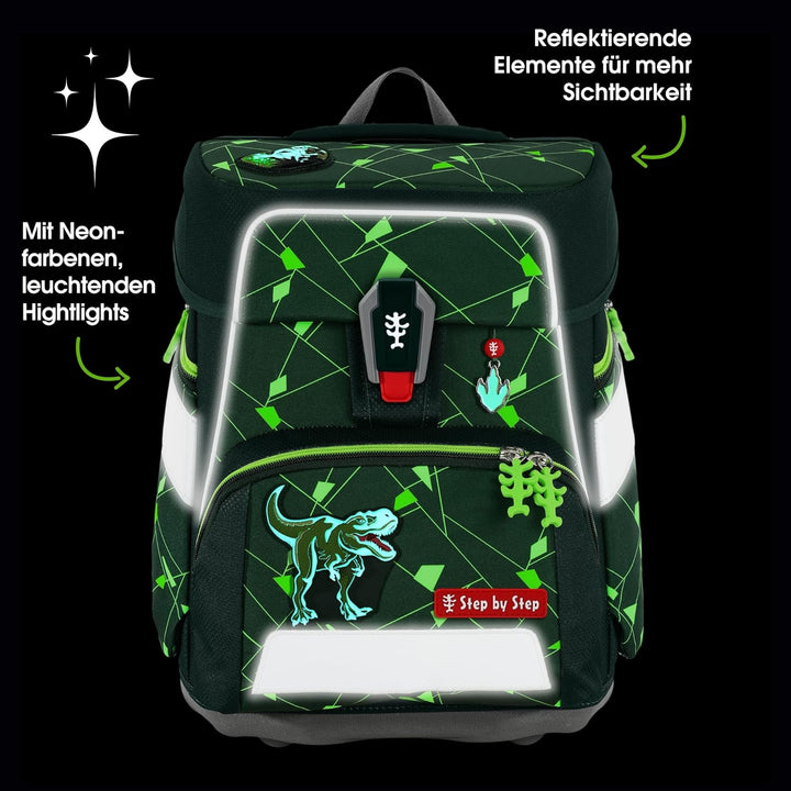 Step by Step Schulranzen-Set SPACE Shine, 5-teilig, ergonomischer Tornister mit Reflektoren, höhenve