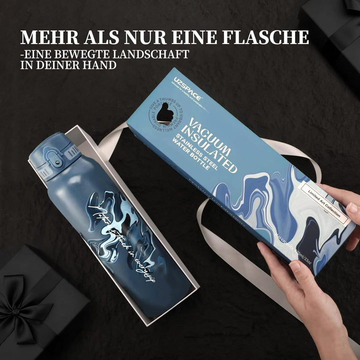 UZSPACE Edelstahl Trinkflasche 1l (970ml), Isolierte Thermosflasche mit 1-Klick-Öffnung, 100% Auslau