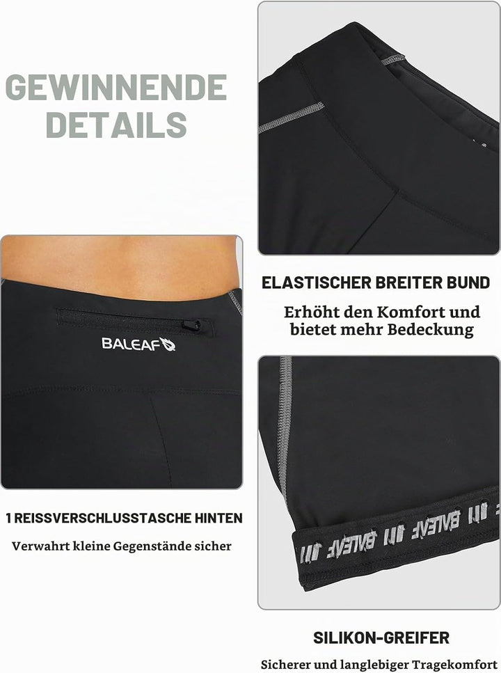 BALEAF Damen 3/4 Radlerhose Kurz Radhose Atmungsaktiv Fahrradhose Gepostert M 1-schwarz-grau, M 1-sc