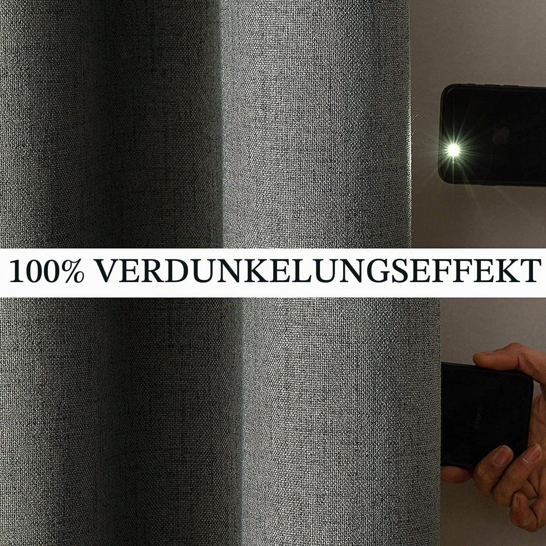 MIULEE Blickdichte Vorhänge Wärmeisolierende Vorhänge mit Ösen 100% Blickdicht Leinenoptik Gardienen