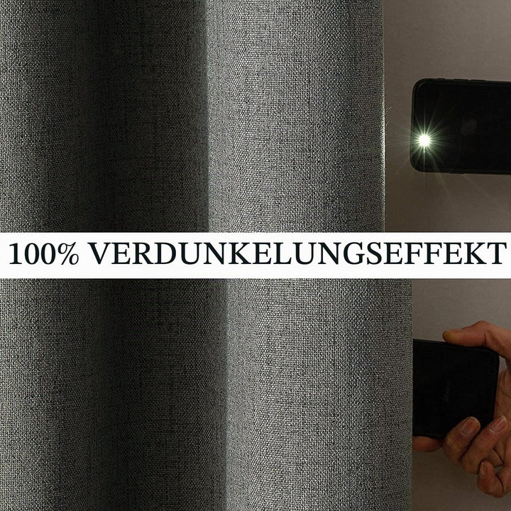 MIULEE Blickdichte Vorhänge Wärmeisolierende Vorhänge mit Ösen 100% Blickdicht Leinenoptik Gardienen