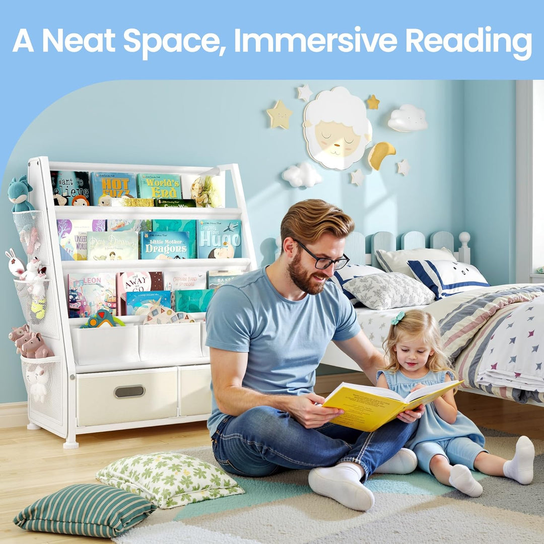 GoTiling Kinder Bücherregal Kinderzimmer Spielzeugregal: Bücherregal mit 2 Aufbewahrungsboxen und 3