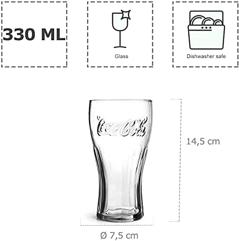 Coca Cola Wassergläser | 330 ml | Set aus 6 | Hochwertige Gläser | Spülmaschinenfest | Kristallgläse