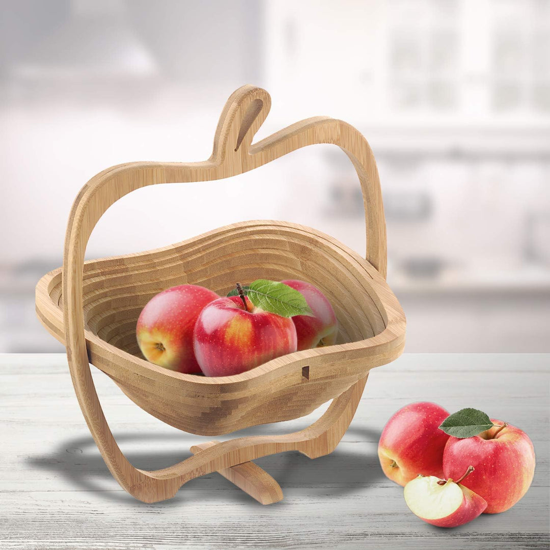 Monsterzeug Obstkorb zum Klappen, Holzschale Apfel, Faltkorb Bambus Untersetzer, Klappkorb faltbar -