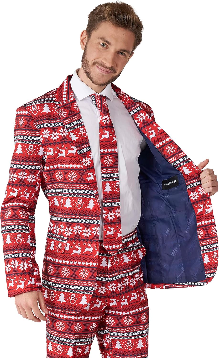 Suitmeister Herren-Weihnachtsanzug - Festlicher Hässlicher Weihnachten-Feiertags-Druck - Inklusive B