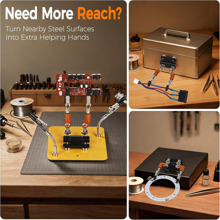 Magnetische helfende Hände Lötstation mit 10 x 10 cm stabiler Basis, 4 flexiblen Armen Löthilfe– 360