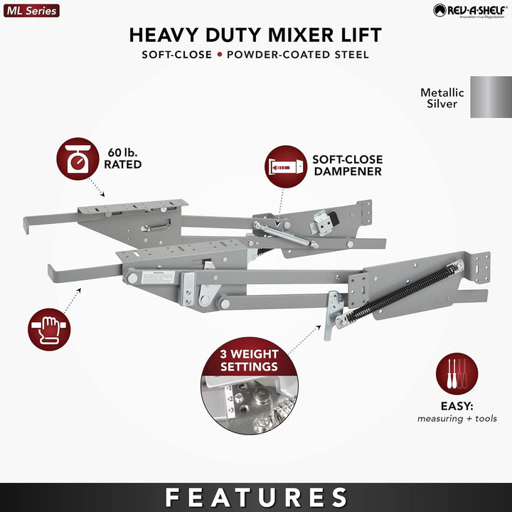 Rev-A-Shelf RAS-ML-HDSC Hebebühne mit Absenkautomatik, chrom Mixer Lift, Mixer Lift