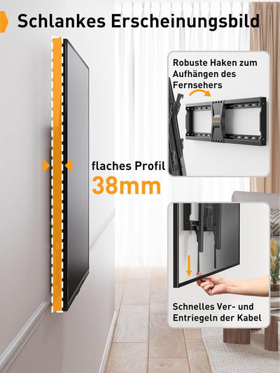 Perlegear TV Wandhalterung für die meisten 37-82 Zoll Fernseher bis zu 60 kg, neigbare Fernseher Hal