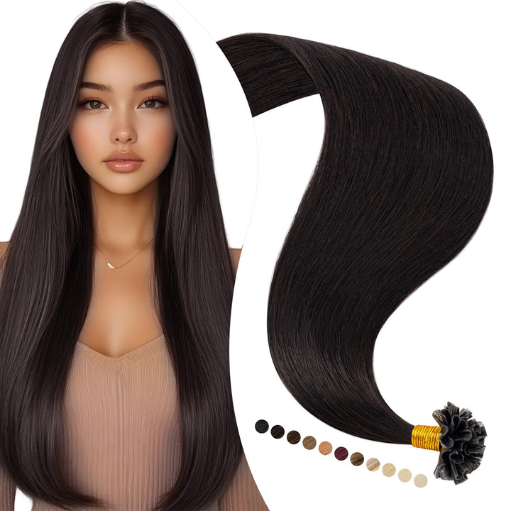 Elailite Bonding Extensions Echthaar Keratin U-Tip Haarverlängerung 100% Menschenhaar 1g/Strähne 24'