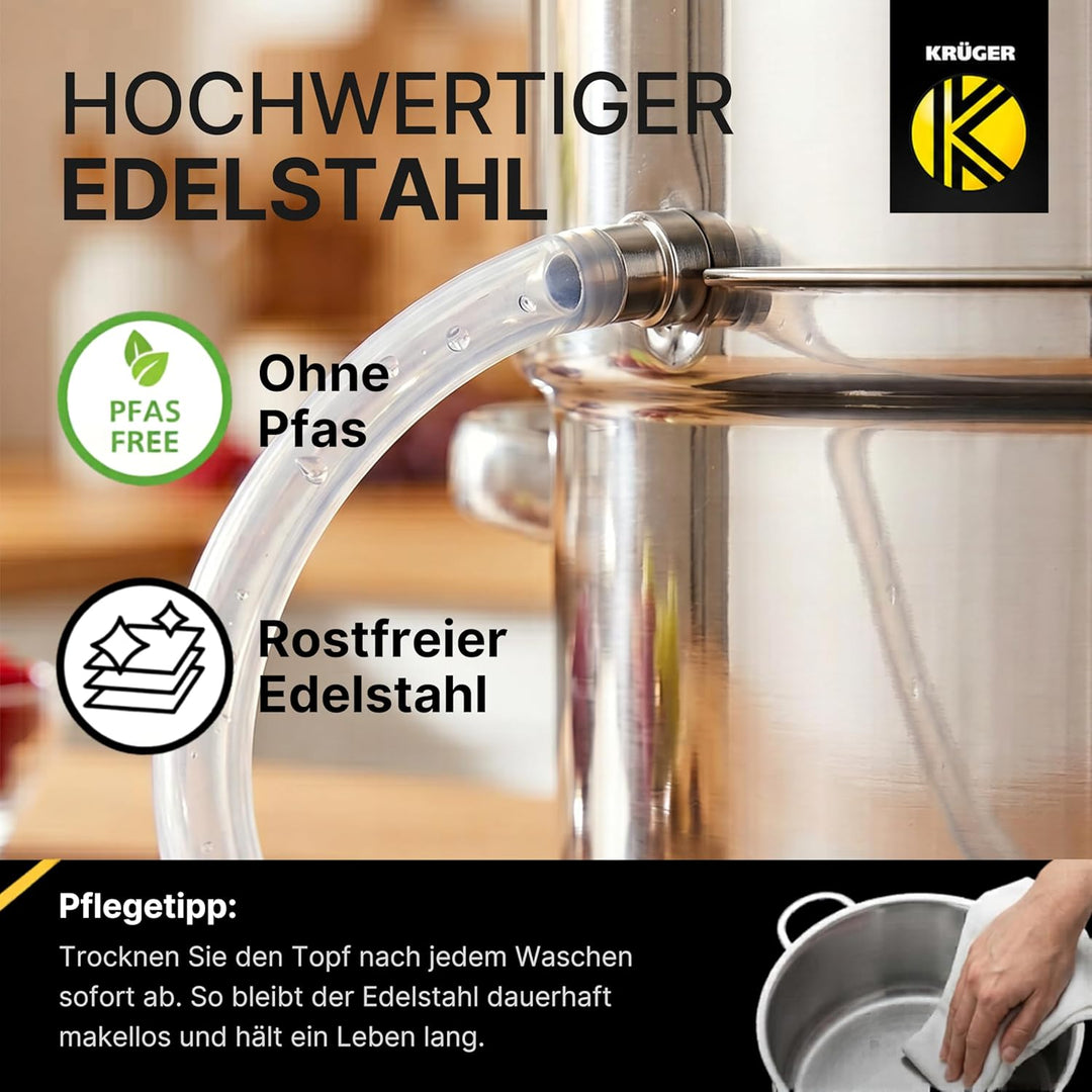 Krüger Edelstahl-Frucht-Entsafter 26cm - schonendes Entsaften von Obst und Gemüse - nach Dampfentsaf