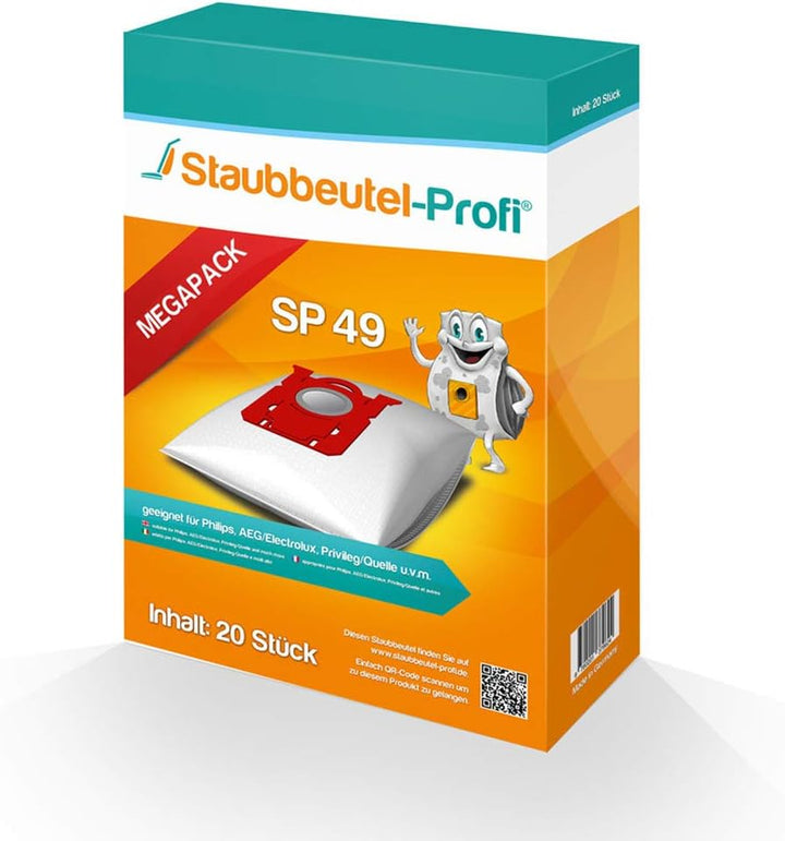 20 Staubsaugerbeutel AEG, S-Bag, Philips FC 9050...9099 -Jewel, FC 9100...9149-Specialist, FC 9150..
