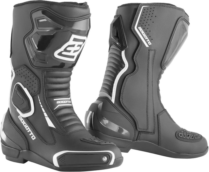 Bogotto Carta Race perforierte Damen Motorrad Stiefel 36 EU Schwarz Weiss, 36 EU Schwarz Weiß