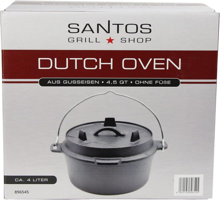 SANTOS Dutch Oven mit Deckel - Schmortopf für Aussenküche - 3,7L/4,5Qt Feuertopf - Gusseisen - ideal