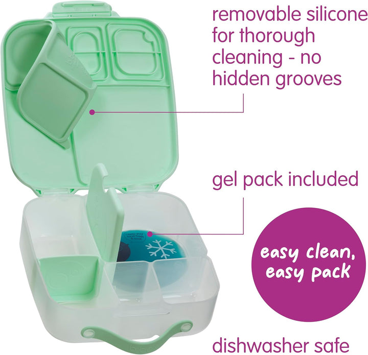 b.box Brotdose | Grosse Bento-Box mit 4 Fächern (2 auslaufsicher), herausnehmbarer Trenner, Gel-Kühl