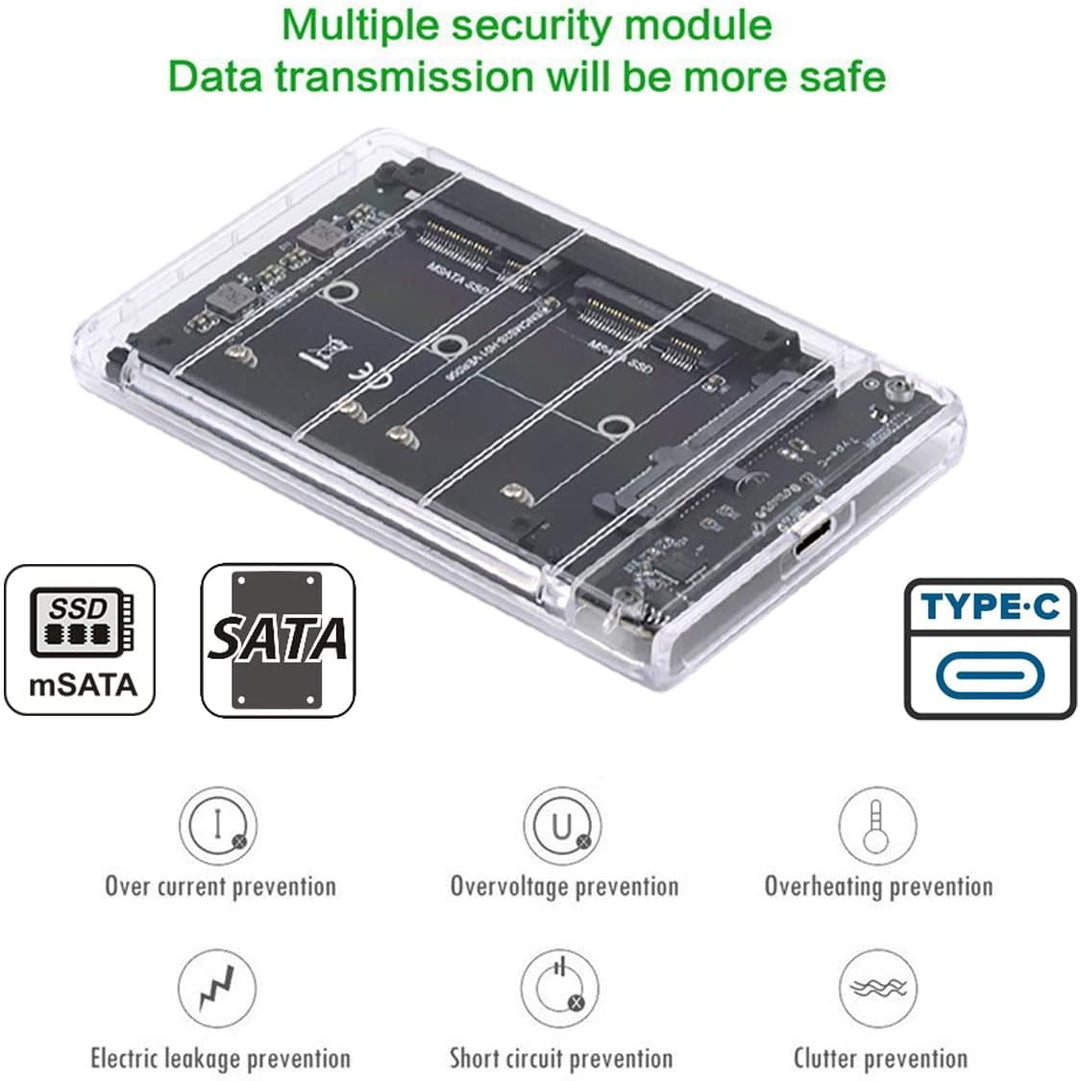 NFHK Dual MSATA Mini-SATA SSD Karte JOBD Raid0 Span-Bridge auf USB 3.0 Type-C USB-C 2,5 Zoll SATA Co
