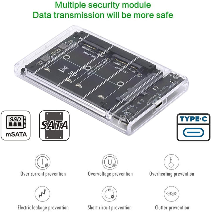 NFHK Dual MSATA Mini-SATA SSD Karte JOBD Raid0 Span-Bridge auf USB 3.0 Type-C USB-C 2,5 Zoll SATA Co