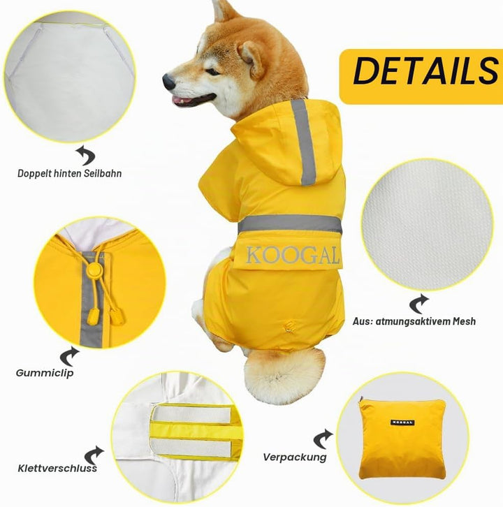 KOOGAL Grosse Hunde Regenjacken Mit Kapuze,Hunde Regenmantel,Mit Reflektierenden Sicherheitsstreifen
