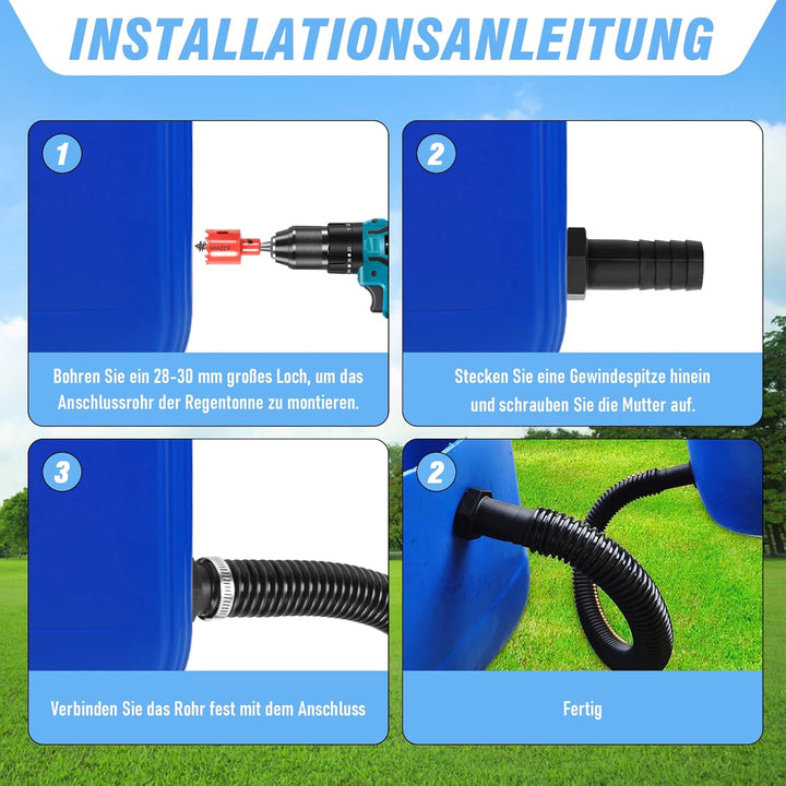1 Zoll (25mm) Regentonnen Verbindungsset inkl. 100cm Verbindungsschlauch und 2 Schlauchstutzen 25mm