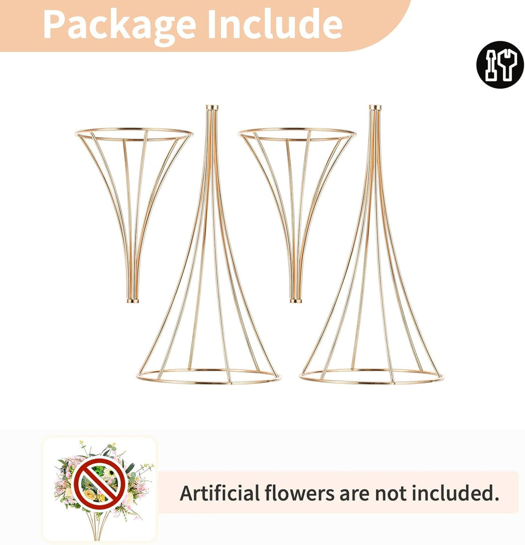 Nuptio 2 Stück Metallblume Trompete Vase 66cm Hoch Goldvase, Hochzeit Mittelstücke für Tische, Künst