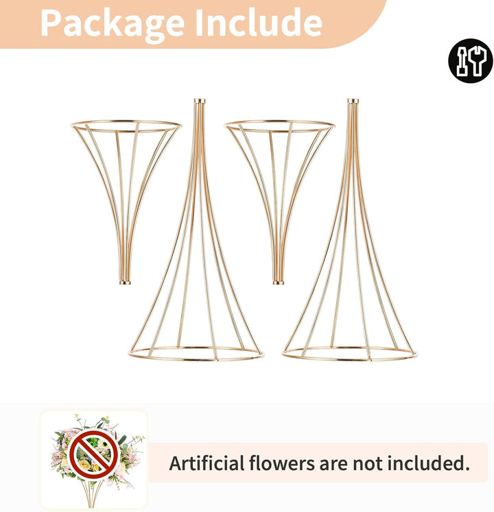 Nuptio 2 Stück Metallblume Trompete Vase 66cm Hoch Goldvase, Hochzeit Mittelstücke für Tische, Künst