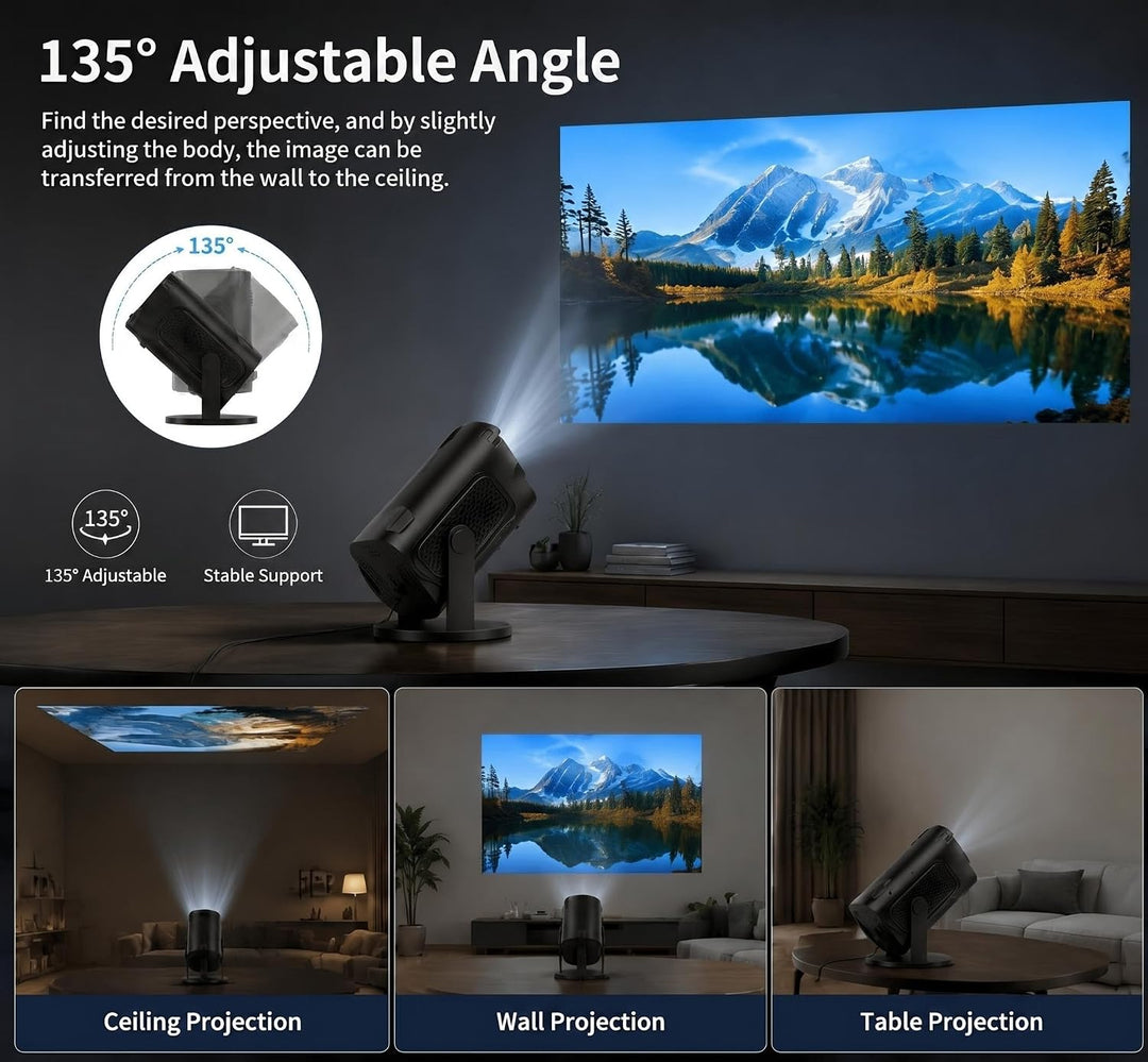 Mini Beamer, Tragbarer HD 1080P Heimkino Projektor mit HDMI-/USB-Kabelverbindung, Manueller Fokus, 1