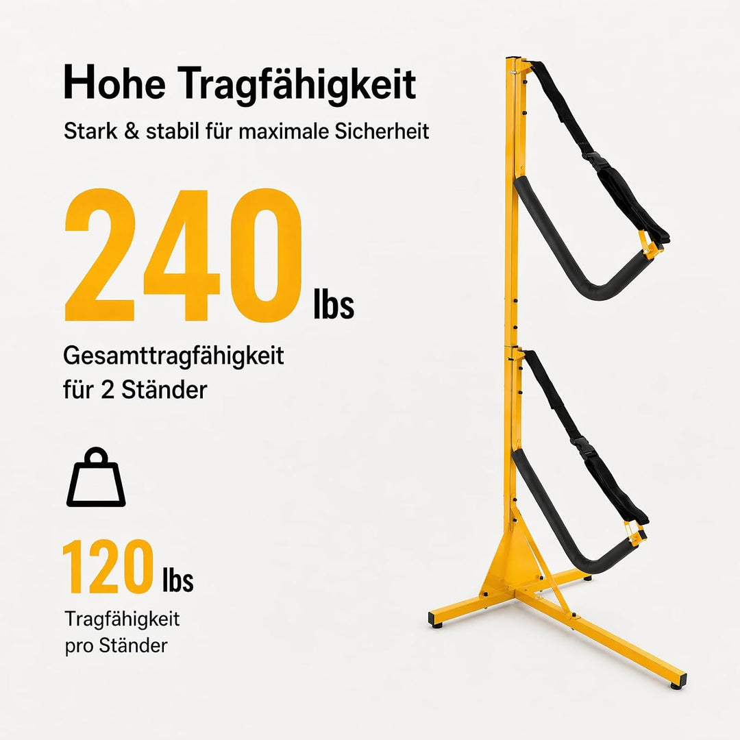 2er-Pack Kajakständer, 73x62,3x142cm Freistehender Kajak-Lagerungsregal Faltbarer Kajak-Bodenaufbewa