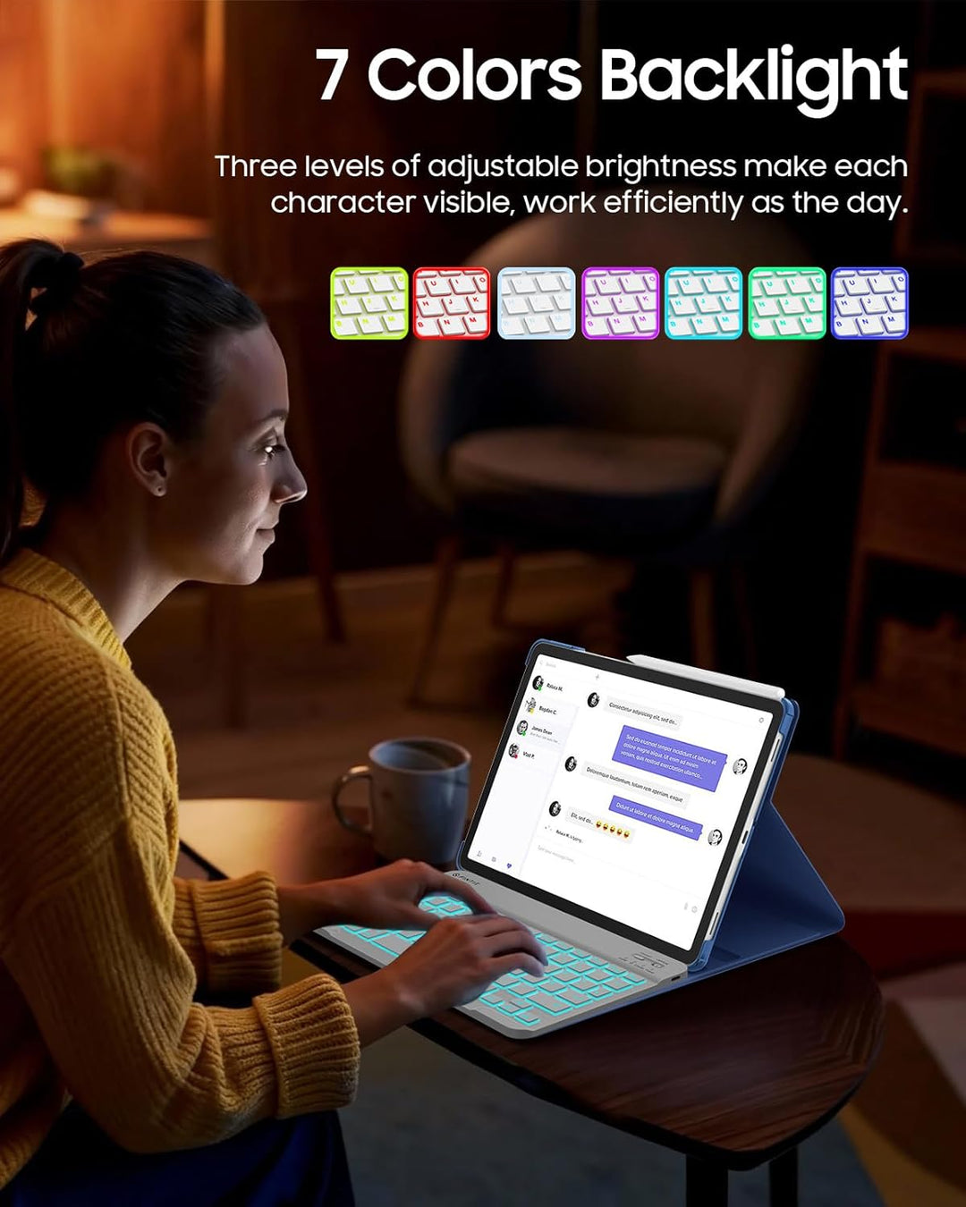 Fintie Bluetooth Tastatur mit Hintergrundbeleuchtung in 7 Farben, iPad Tastatur mit deutschem Layout