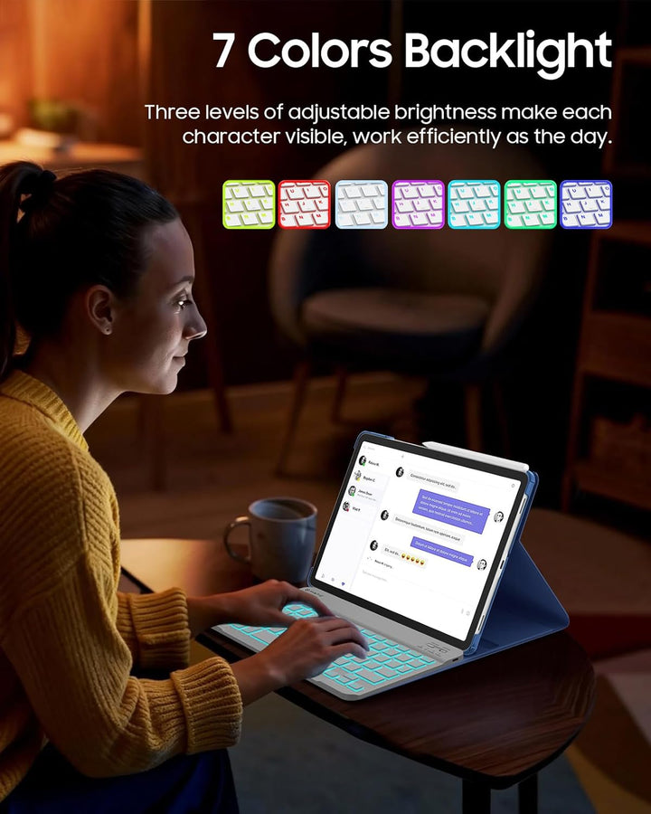 Fintie Bluetooth Tastatur mit Hintergrundbeleuchtung in 7 Farben, iPad Tastatur mit deutschem Layout