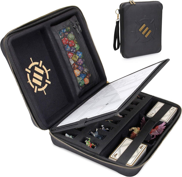 ENHANCE RPG-Organizer-Etui – DND-Ordner mit integriertem Charakterbogenhalter, Würfelrollbereich, he