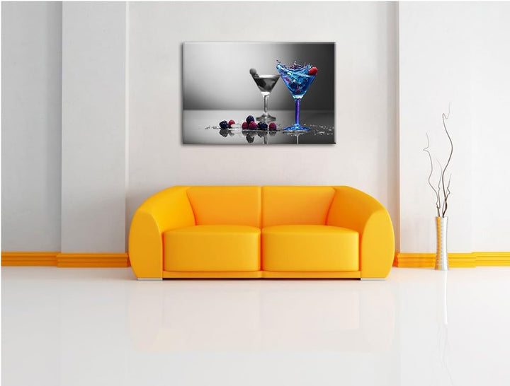 Blauer leckerer Cocktail schwarz/weiss Format: 100x70 auf Leinwand, XXL riesige Bilder fertig gerahm