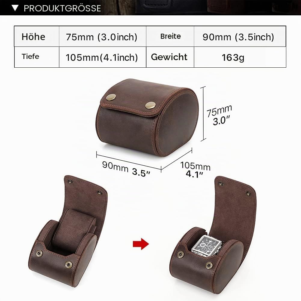 Hiram Echtes Leder 1 Uhr Reiseetui Rolle Handgefertigte uhrenetui reise Uhrenbox uhrenrolle echtlede