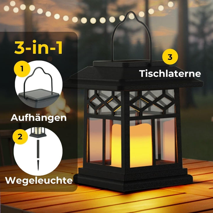 Festive Lights 2-in-1 LED Solarleuchte Garten mit Flammeneffekt Laterne Flackernde Flamme Solar Gart
