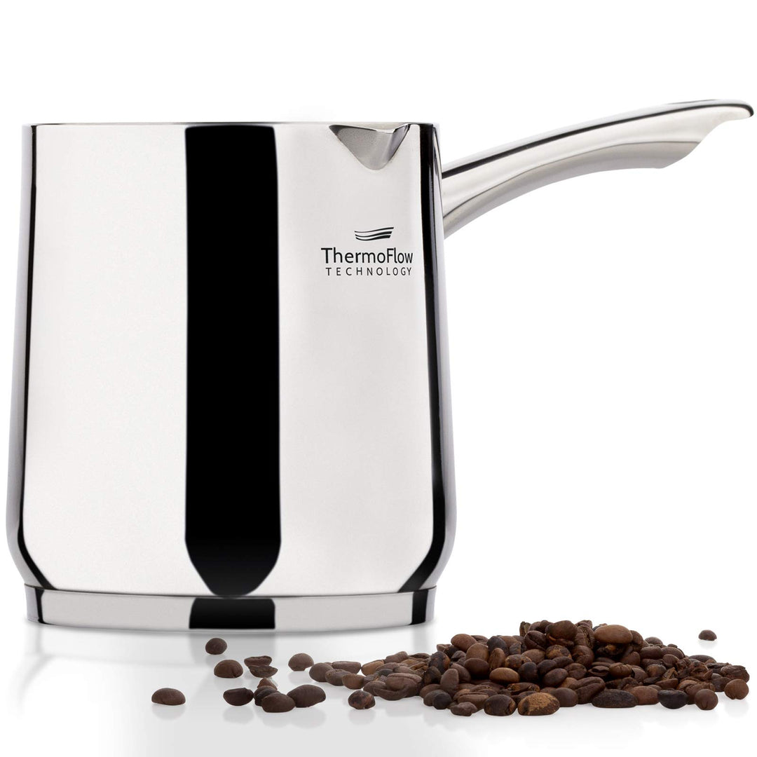 ROSMARINO Edelstahl-Induktions-Mokka-Kanne 300 ml - Moderne Türkische Cezve-Kaffeekanne mit 3-lagige