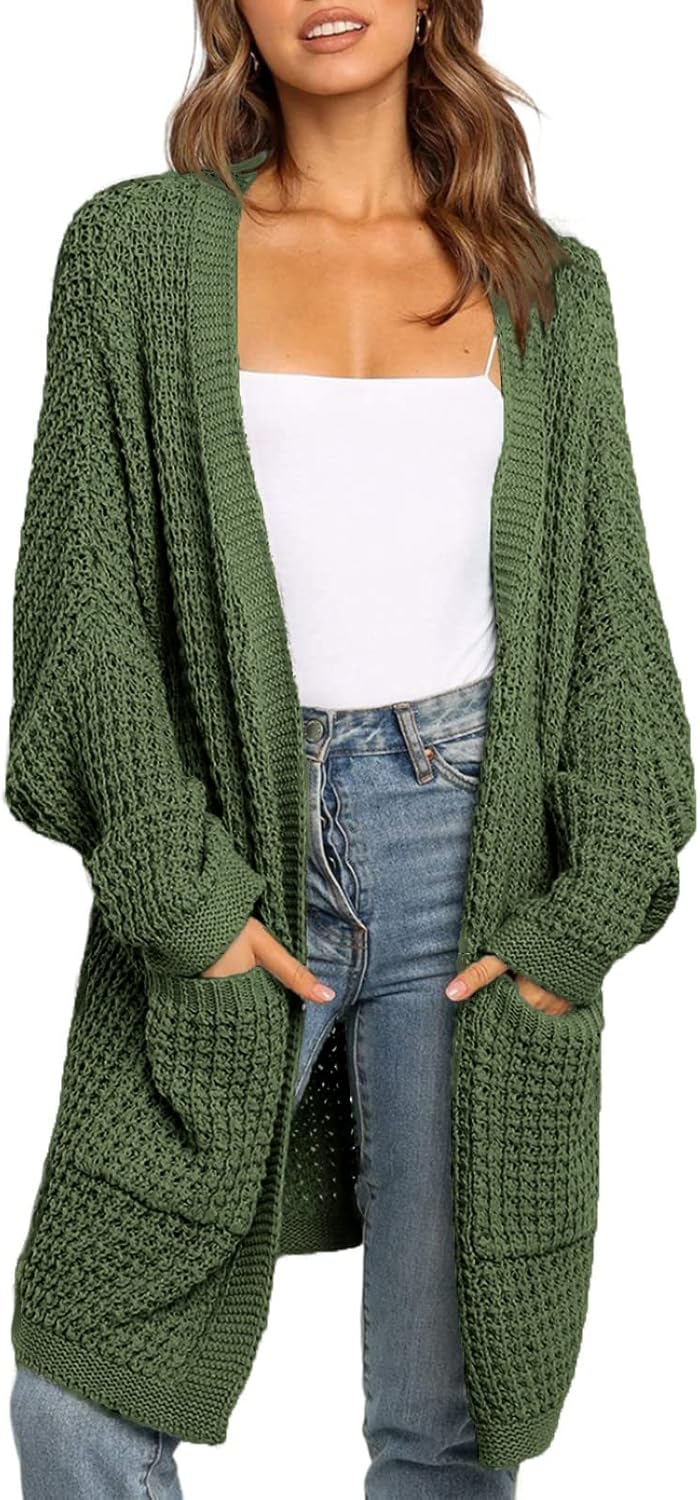 Maavoki Damen Lang Strickjacke Oversize Langarm Sweater Cardigan Casual Strickmantel Herbst Outerwea