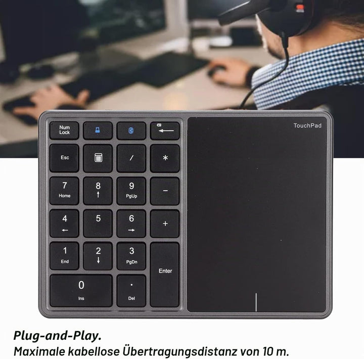 Kabelloser Ziffernblock, 2 in 1 22 Tasten 2,4 G Touchpad Bluetooth 4.2 Nummernblock, Typ C Aufladung