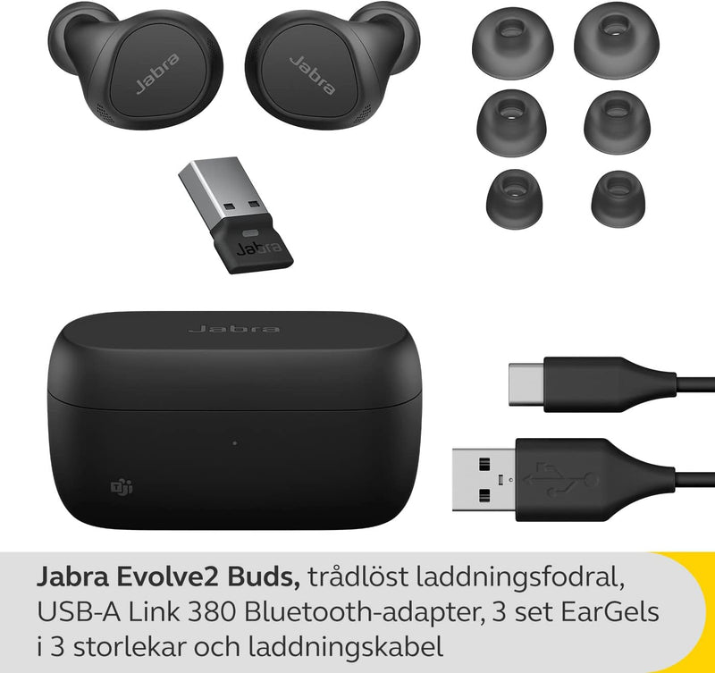 Jabra Evolve2 Buds True Wireless In-Ear-Bluetooth mit aktiver Geräuschunterdrückung (ANC), 4 Mic Mul