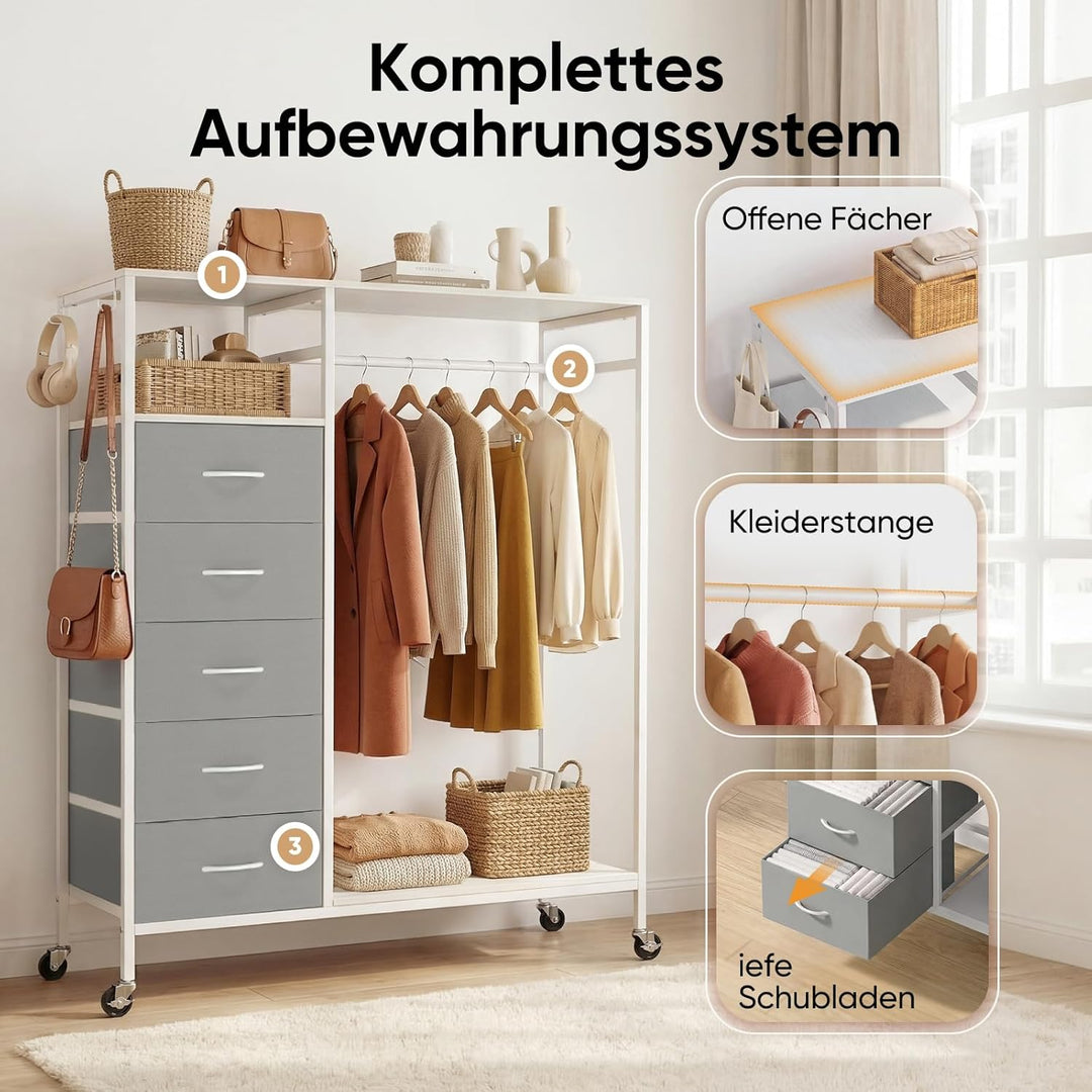 HOKEEPER Kleiderständer,Offener Kleiderschrank,Kleiderständer auf Rollen,Kleiderstange,Fahrbarer Kle