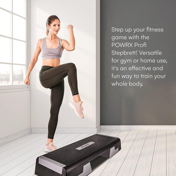 POWRX Profi Aerobic Steppbrett inkl. Workout I Fitness Stepper Stepbench Step höhenverstellbar I Mas