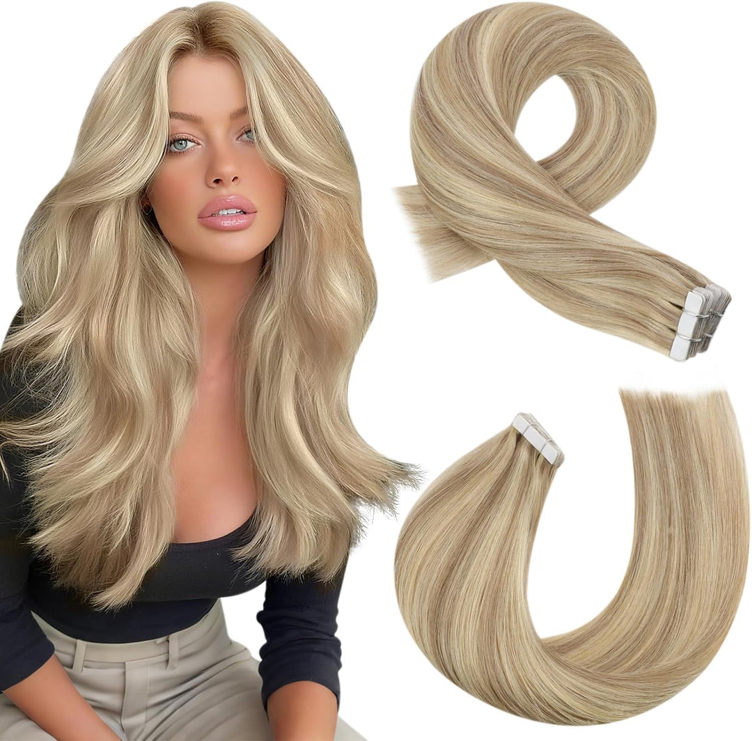 Moresoo Tape Extensions Echthaar Blond Echthaar Extensions Tape Dicke Haare Nahtlose Tape in Extensi