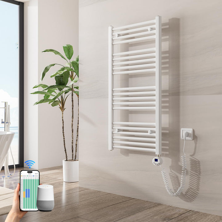 Heilmetz Badheizkörper Elektrisch mit Smart WiFi Heizstab 500W Leistung 1000 x 500 mm Weiss Gerade B