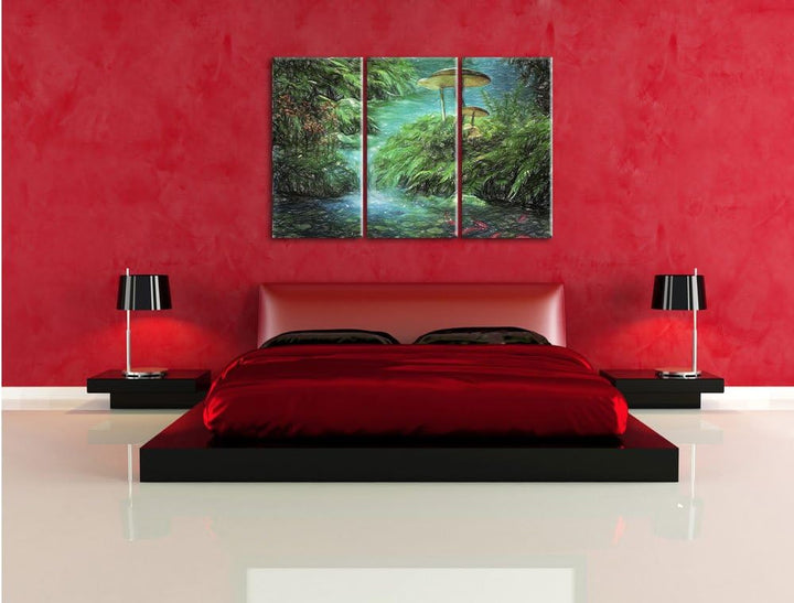 Pixxprint magischer Märchenwald als Leinwandbild/Grösse: 3 Teilig (120x80) / Wandbild/Kunstdruck/fer