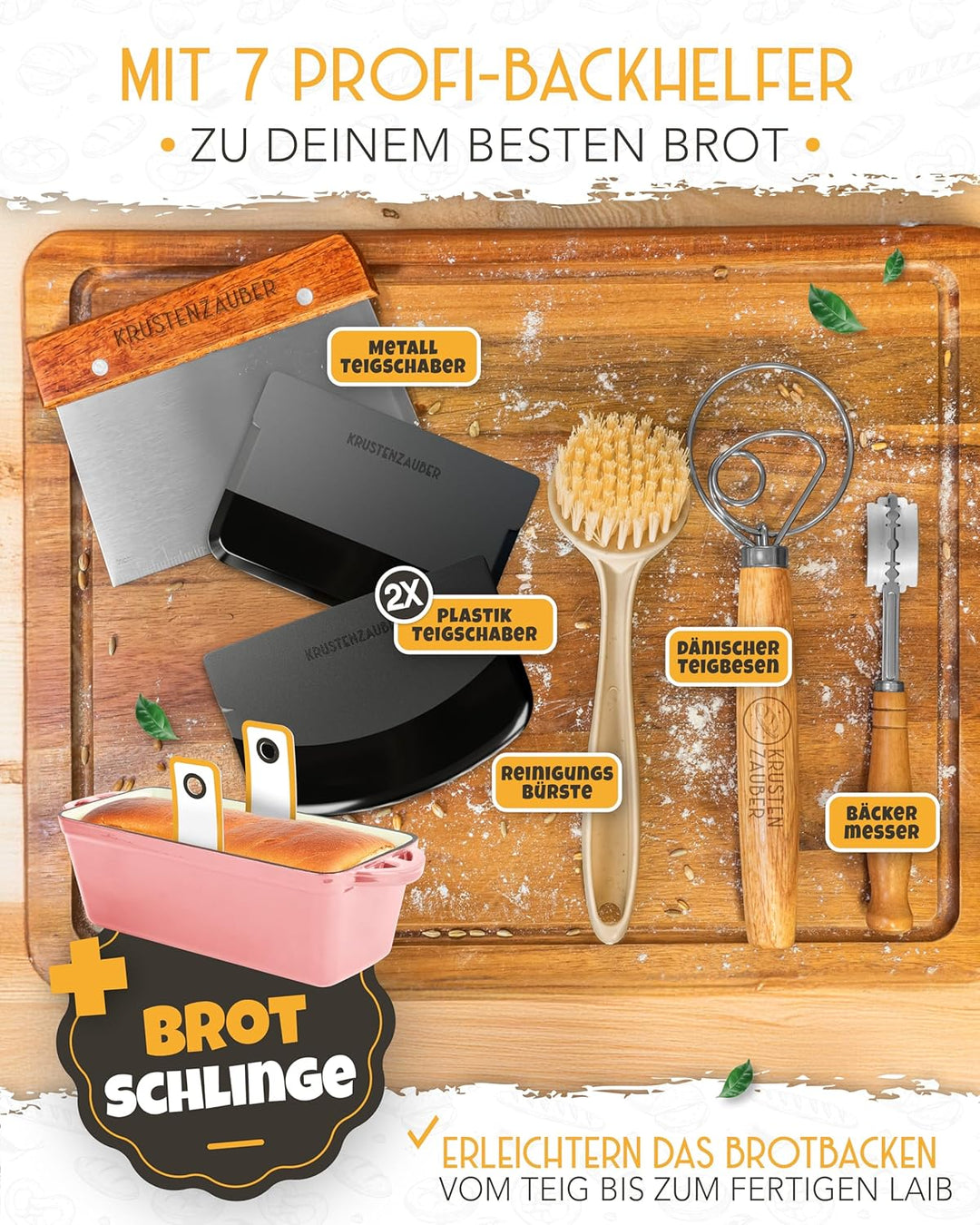 KRUSTENZAUBER Brotbackform mit Deckel emailliert im XXL-Komplettset - Robuste 28 cm Gusseisen Brotba